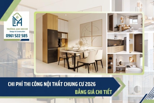 Chi phí thi công nội thất chung cư 2026: Bảng giá chi tiết