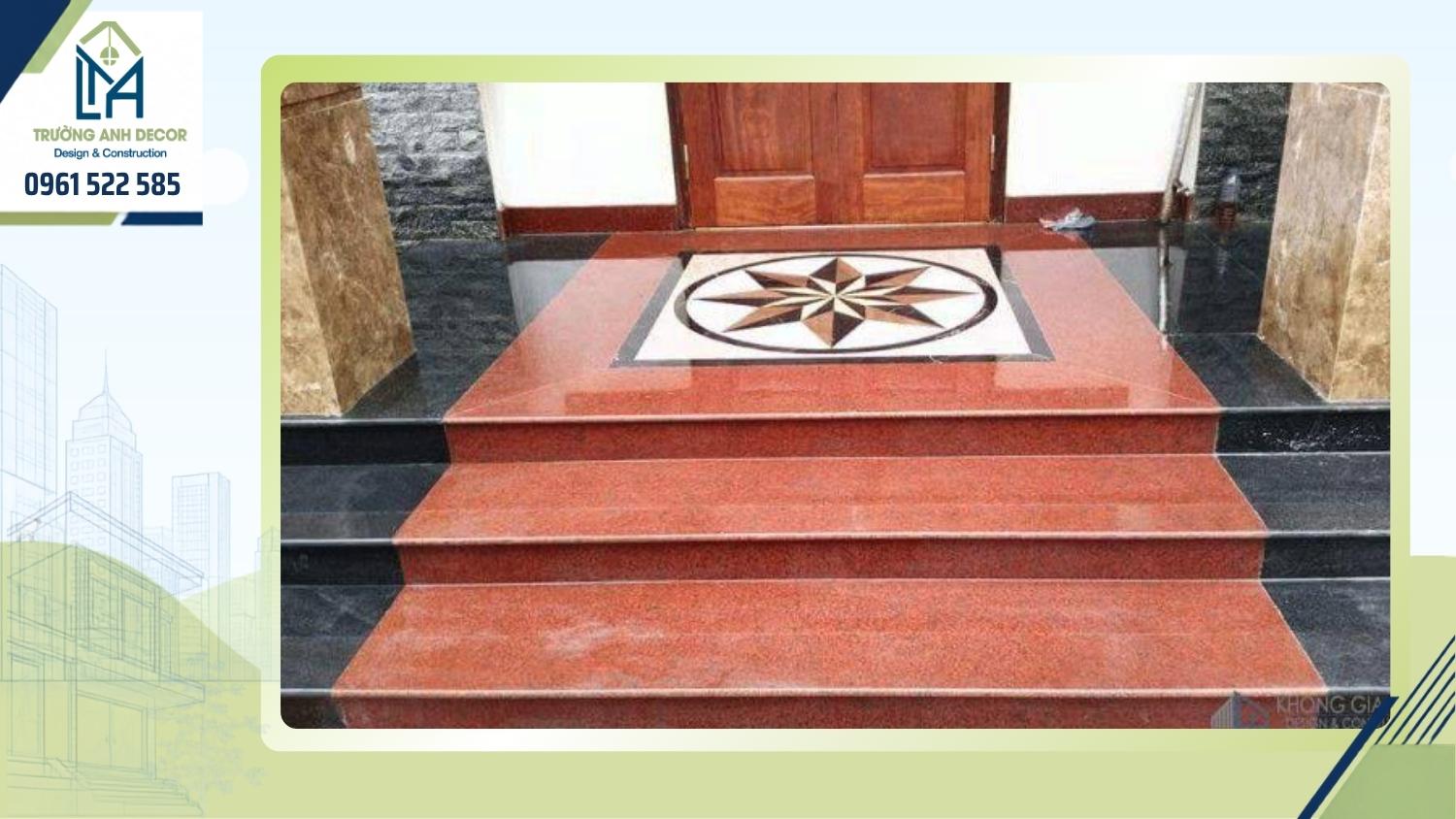 Mẫu cầu thang đá hoa cương Đỏ Sa Mạc cho biệt thự tân cổ điển