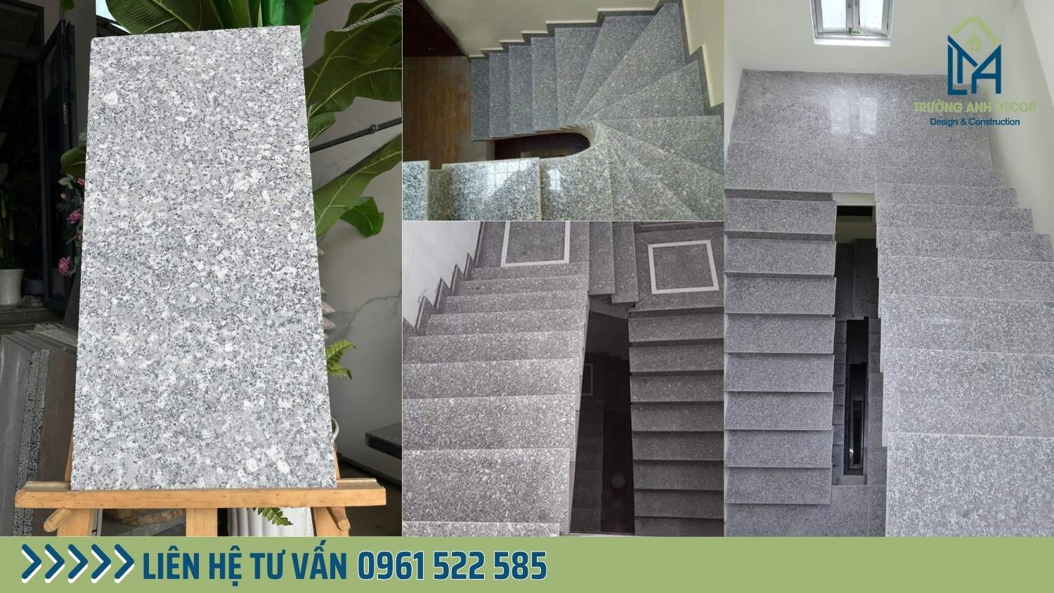 Mẫu cầu thang đá hoa cương Trắng Suối Lau cho nhà phố