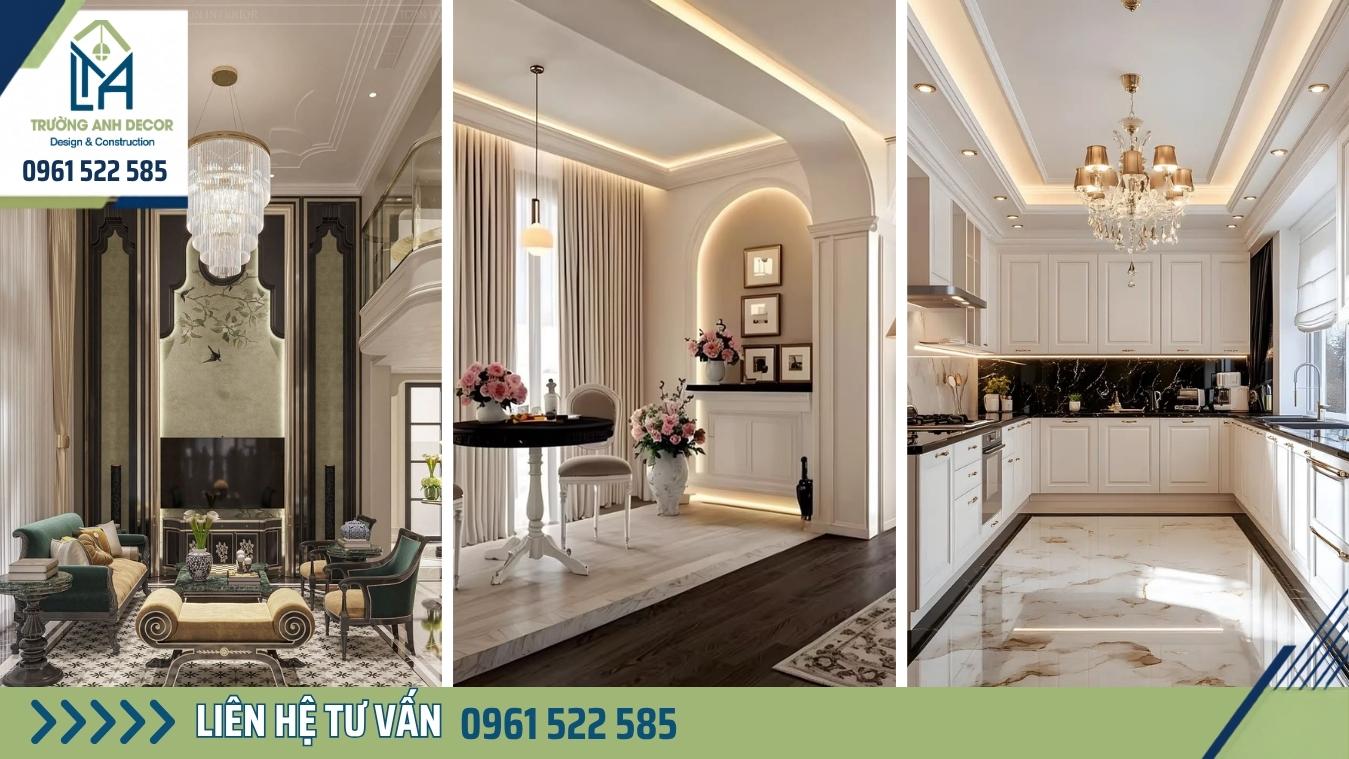 Biệt thự tân cổ điển sau khi cải tạo mặt tiền sơn trắng và ốp đá