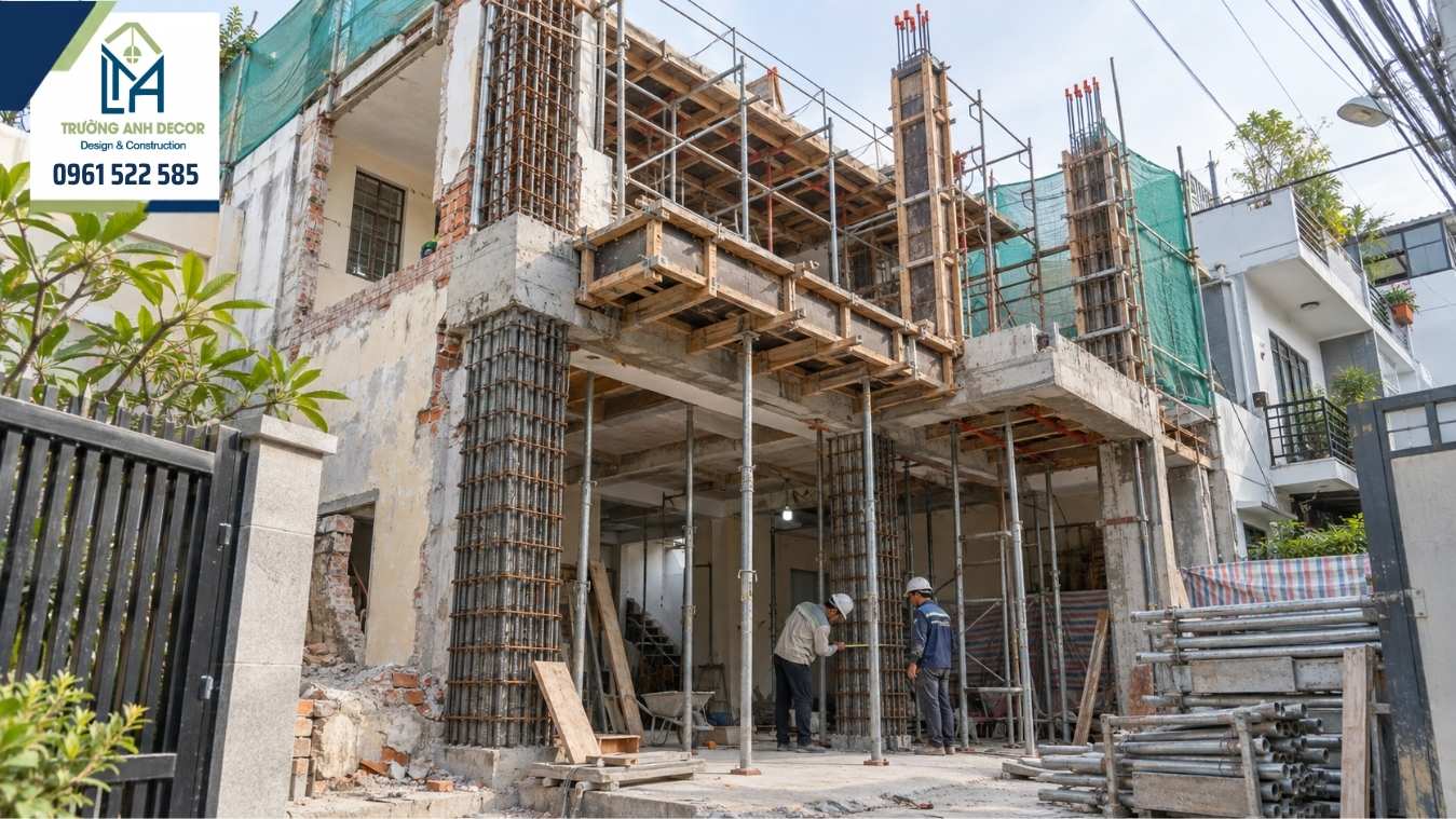 Nhà phố đang nâng tầng và thay đổi kết cấu cột dầm khi cải tạo