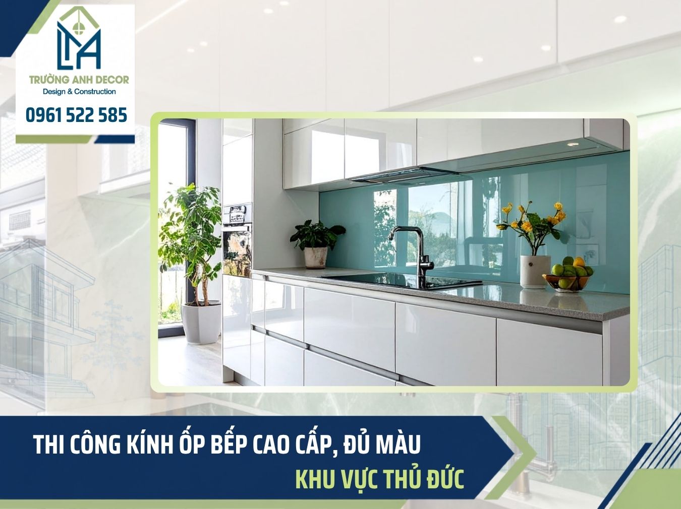 Công trình kính ốp bếp hoàn thiện tại đường 215 Thủ Đức