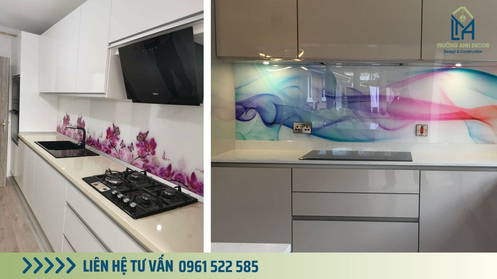 Mẫu kính ốp bếp in tranh 3D lắp tại nhà ở Thủ Đức
