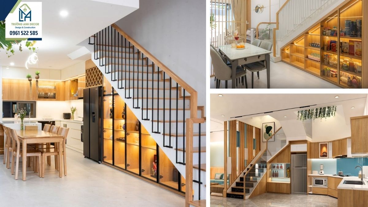 Bếp nhà ống đặt ở cuối nhà, chậu rửa cạnh cửa sổ lấy sáng từ giếng trời