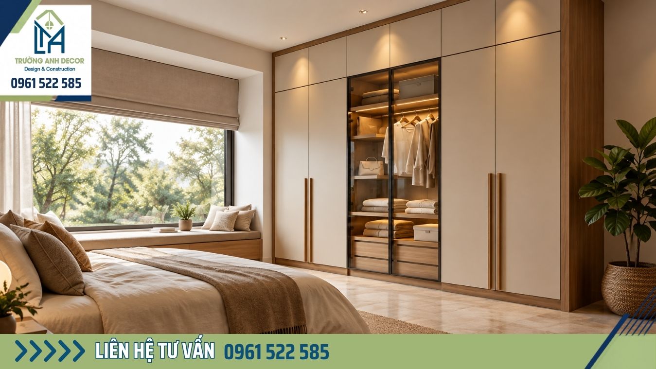 Tủ quần áo âm tường gỗ công nghiệp thanh lịch