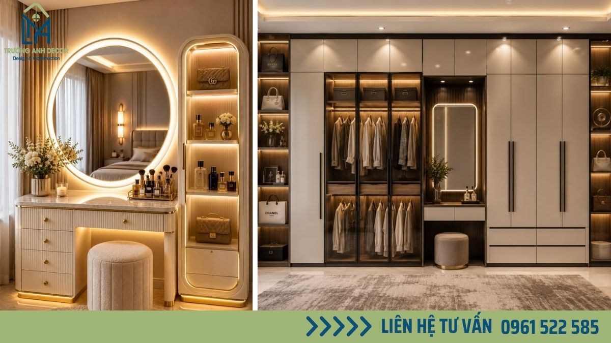 Tủ quần cáo tone nâu - nội thất phòng ngủ master
