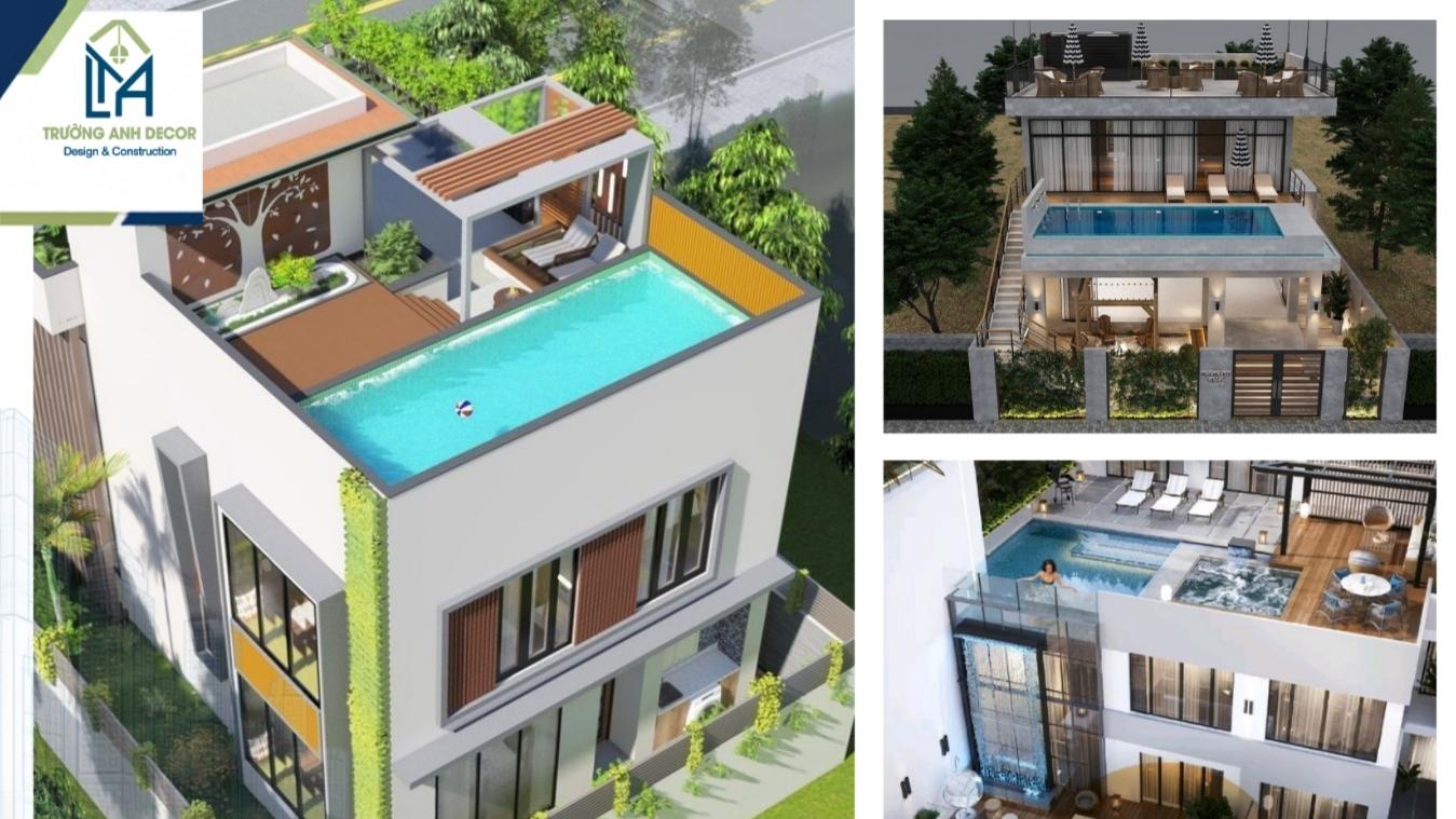 Mẫu bể bơi gia đình trên sân thượng nhà phố