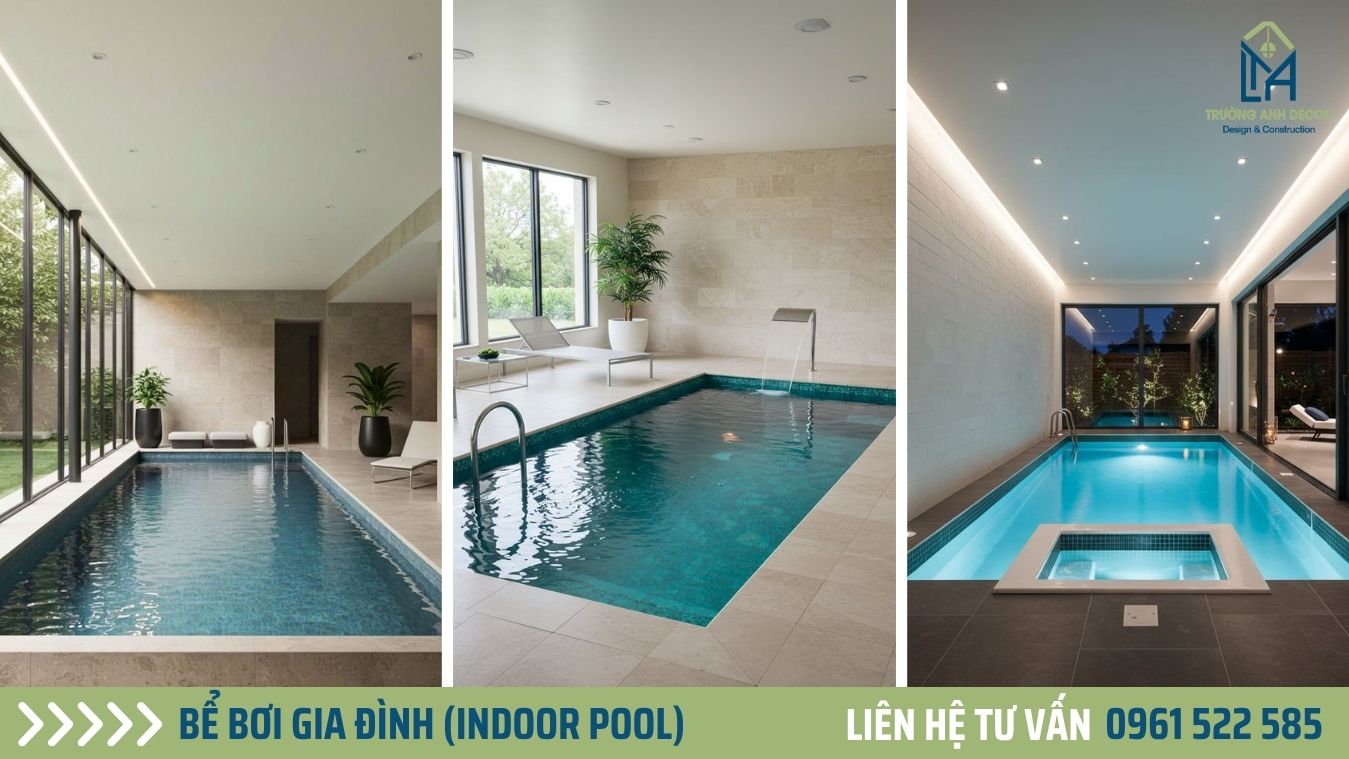 Thi công bể bơi gia đình trong nhà kết hợp phòng xông hơi