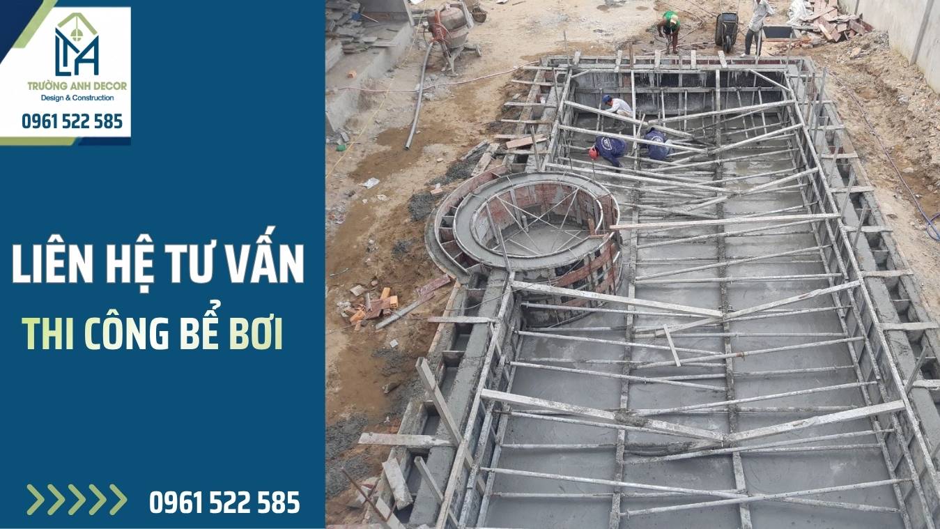 Quy trình thi công bể bơi gia đình phần thô và chống thấm