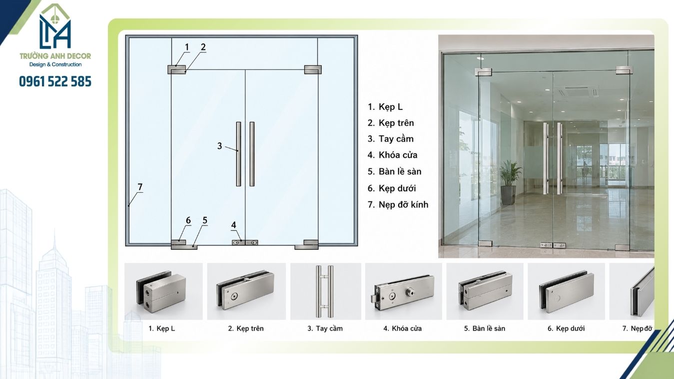 Đội thợ Trường Anh Decor lắp đặt cửa kính cường lực tại phường Bến Thành