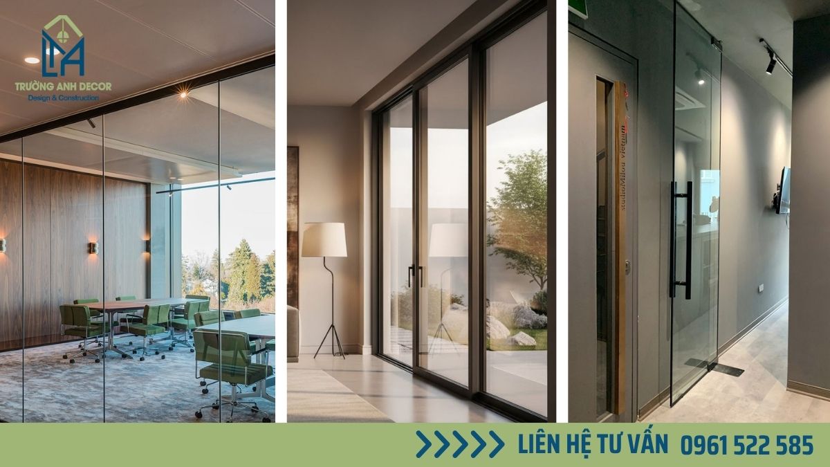 Thi công cửa kính cường lực mở quay