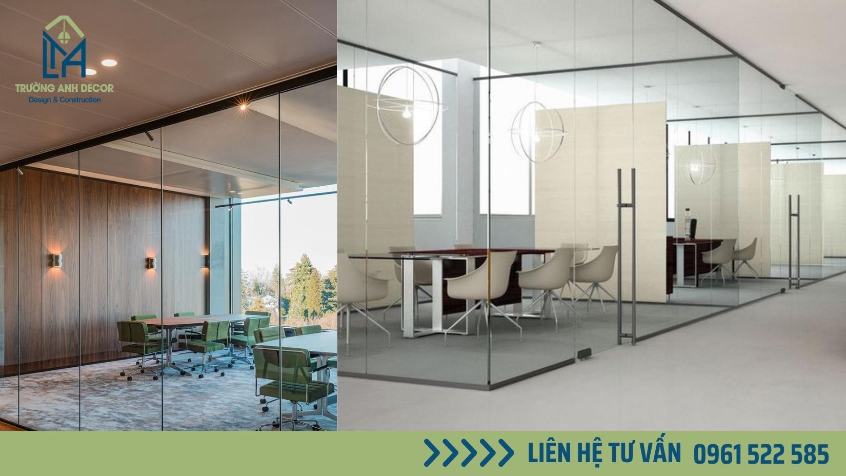 Thi công cửa kính cường lực văn phòng TP.HCM với vách kính chia khu làm việc