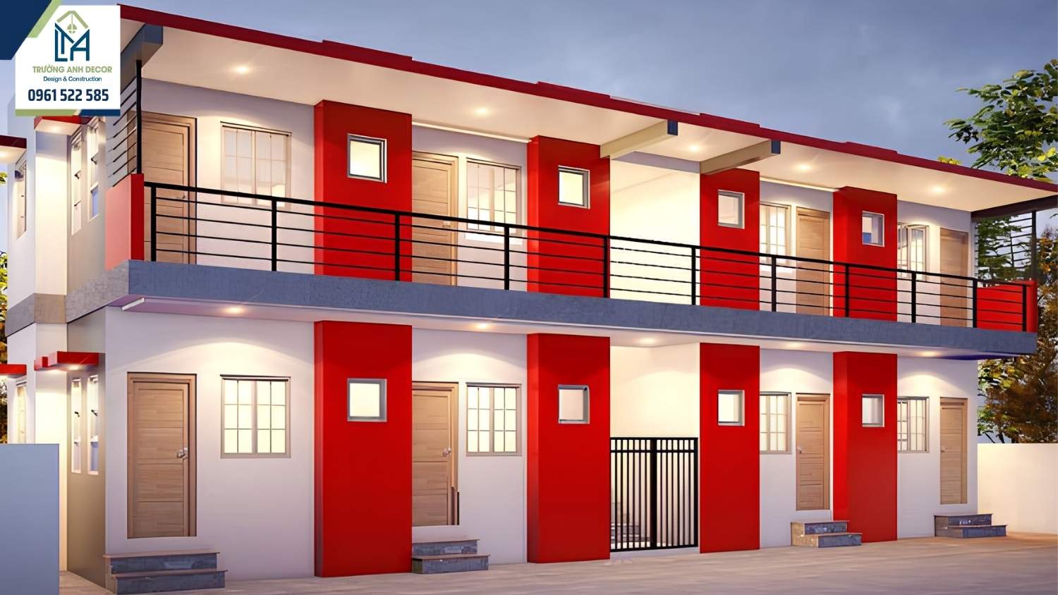 Dãy phòng trọ lắp ghép một tầng có gác lửng và hành lang chung