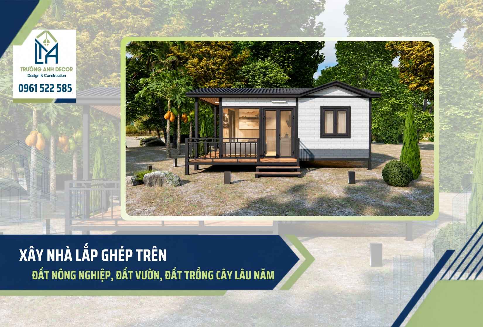 Căn nhà lắp ghép nhỏ khung thép, vách panel đặt giữa vườn cây ăn trái