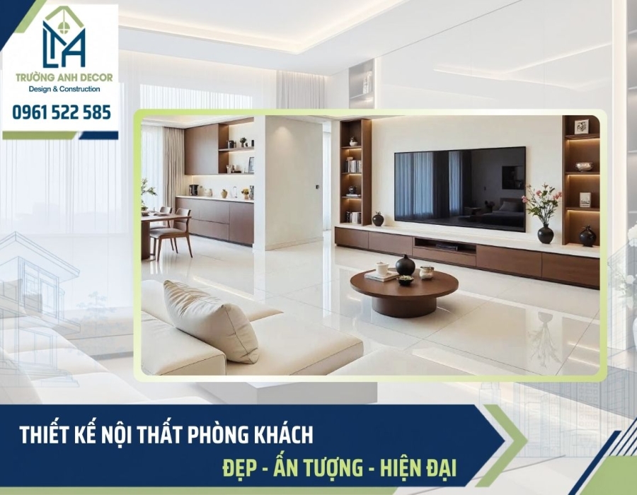 Thiết kế nội thất phòng khách đẹp, hiện đại, tối ưu công năng 